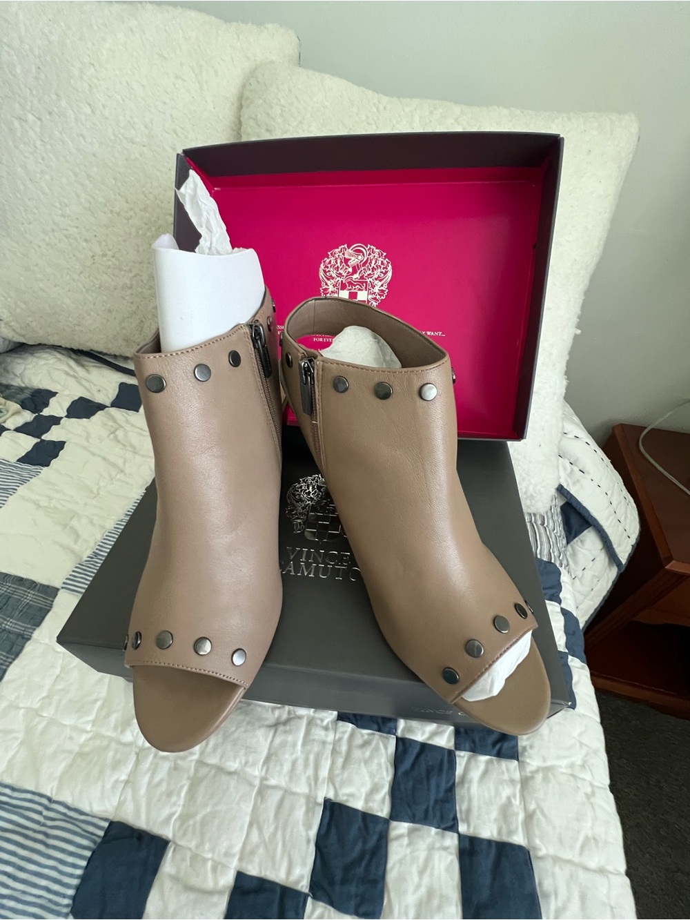 Vince Camuto Taupe Soft Nappa Silk Ankle Bootie